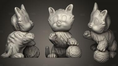 Kitten With Yarn stl model for CNC